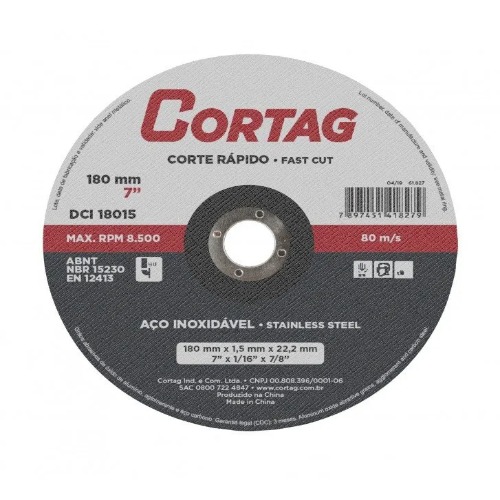 DISCO CORTE INOX 7" X 7/8" CORTAG