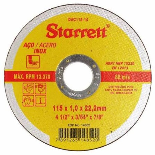 DISCO CORTE INOX 4.1/2" X 1,0 X 7/8" STARRET