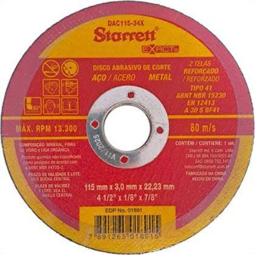 DISCO CORTE 4.1/2" X 3.0 X 7/8" STARRET