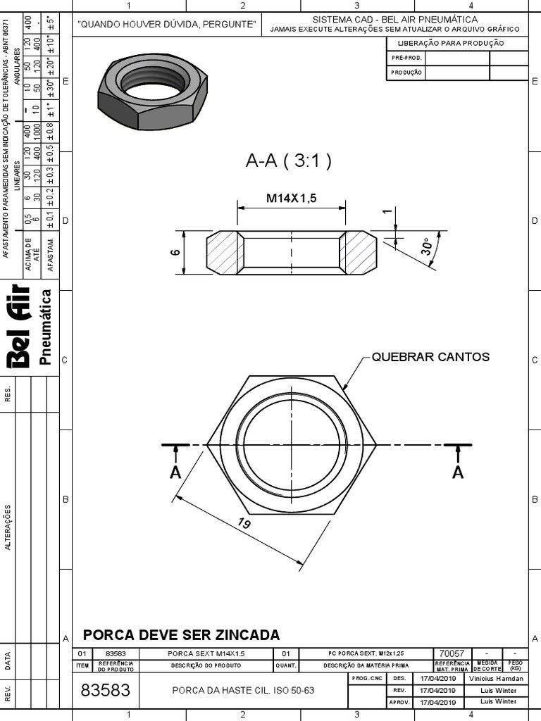 PORCA SEXT. ZINC M14 (CH 22) C/INSERTO NYLON