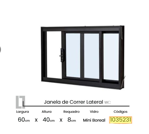 JANELA BASCULH WC CORRER 2F PT 0.60L X 0.40A
