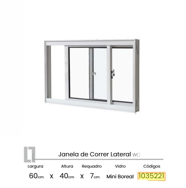 JANELA BASCULH WC CORRER 2F BC 0.60L X 0.40A