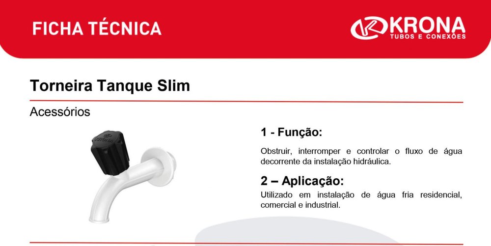 TORNEIRA PARA TANQUE SLIM - BRANCA/PRETA