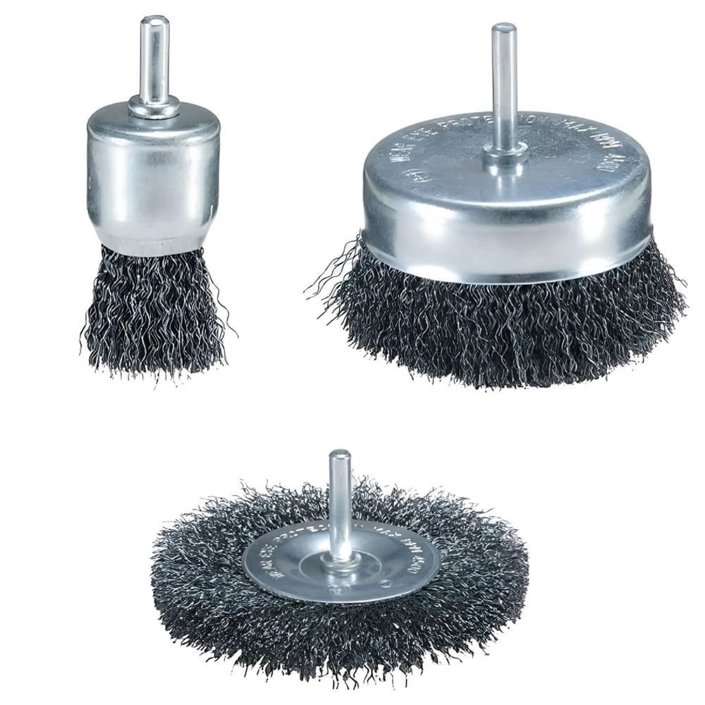 CONJUNTO DE ESCOVAS DE ACO P/ FURADEIRA 3 PCS