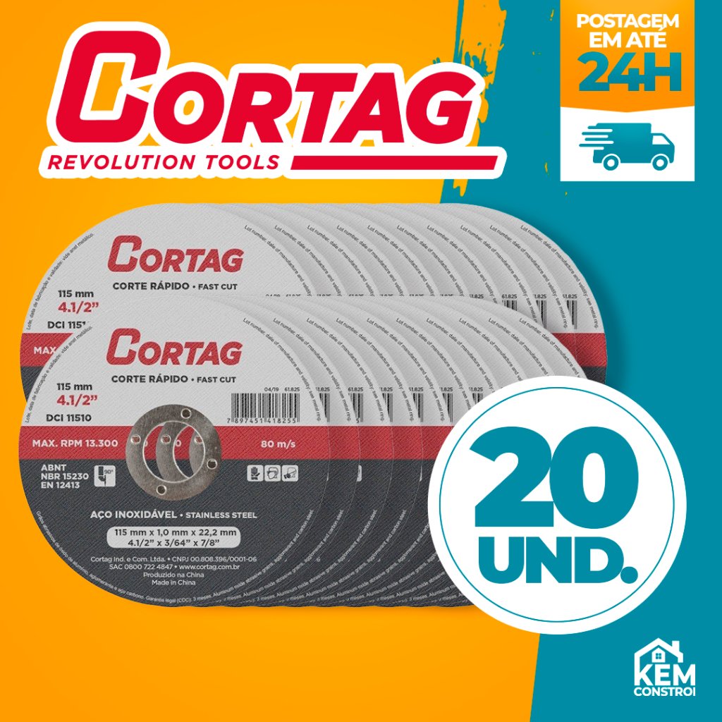 DISCO CORTE INOX 4.1/2" X 1,0 X 7/8" AÇO CORTAG