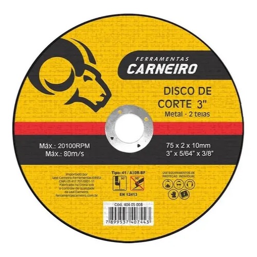 DISCO CORTE 3"X3/8" CARNEIRO METAL 2 TELAS